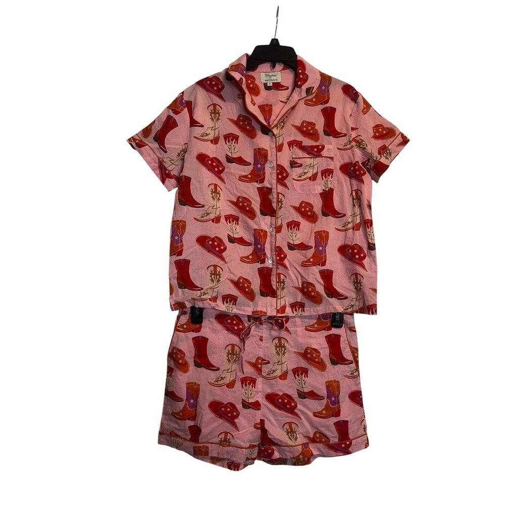 Crafted By MAHOGANY Pajama Set Size S Top & Shorts Pink Boots Hats Western